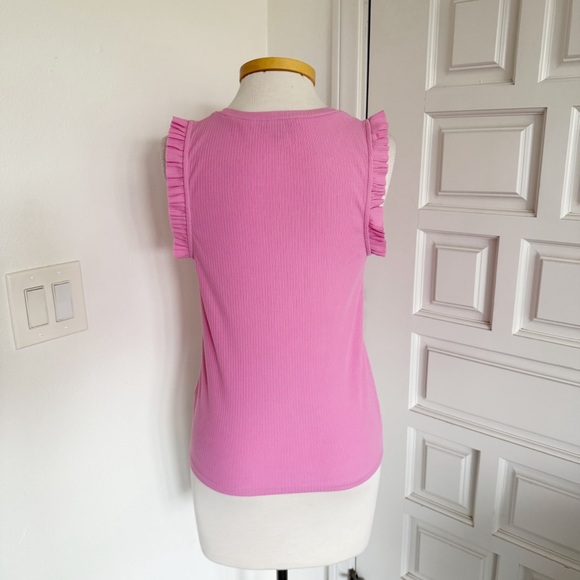 J. Crew Pink Top Ribbed Ruffle Sleeveless Cotton Blend Size Small - Picture 4 of 10